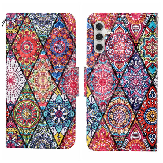 For Samsung Galaxy S25 5G Colored Drawing Pattern Leather Phone Case(Diamond Totem) - Galaxy S25 5G Cases by PMC Jewellery | Online Shopping South Africa | PMC Jewellery | Buy Now Pay Later Mobicred