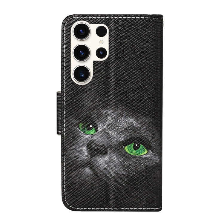 For Samsung Galaxy S25 Ultra 5G Colored Drawing Pattern Leather Phone Case(Black Cat) - Galaxy S25 Ultra 5G Cases by PMC Jewellery | Online Shopping South Africa | PMC Jewellery | Buy Now Pay Later Mobicred