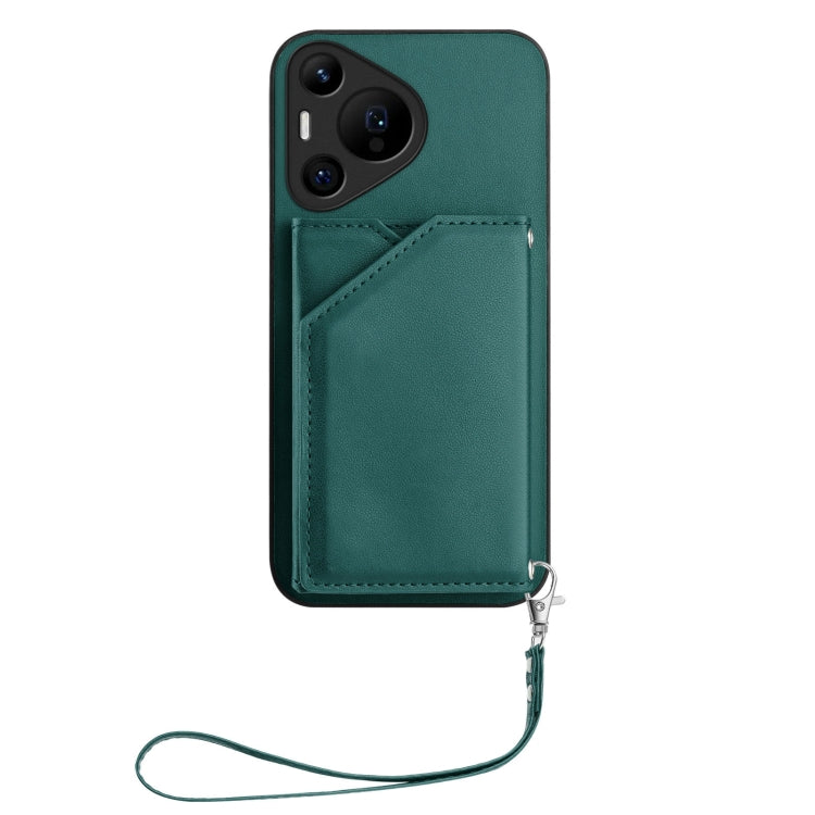 For Huawei Pura 70 Pro Skin Feel Four Card Slots Phone Case with Wrist Strap(Green) - Huawei Cases by PMC Jewellery | Online Shopping South Africa | PMC Jewellery | Buy Now Pay Later Mobicred