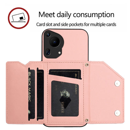 For Huawei Pura 70 Ultra Skin Feel Four Card Slots Phone Case with Wrist Strap(Pink) - Huawei Cases by PMC Jewellery | Online Shopping South Africa | PMC Jewellery | Buy Now Pay Later Mobicred