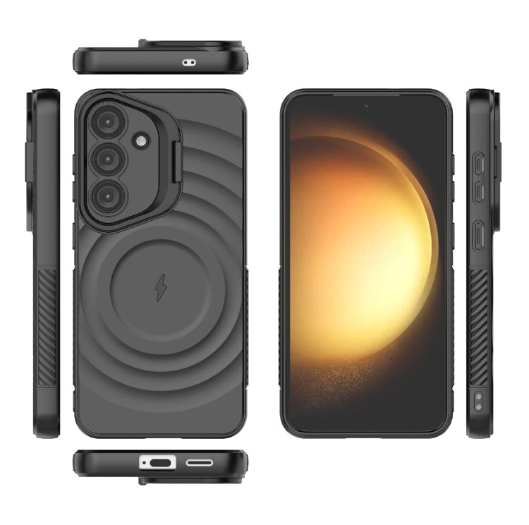 For Samsung Galaxy S25 5G Lens Frame Bracket Corrugated MagSafe Phone Case(Black) - free shipping - PMC Jewellery - Order now!
