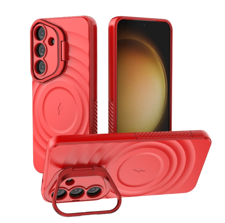 For Samsung Galaxy S25 5G Lens Frame Bracket Corrugated MagSafe Phone Case(Red) - Galaxy S25 5G Cases by PMC Jewellery | Online Shopping South Africa | PMC Jewellery | Buy Now Pay Later Mobicred