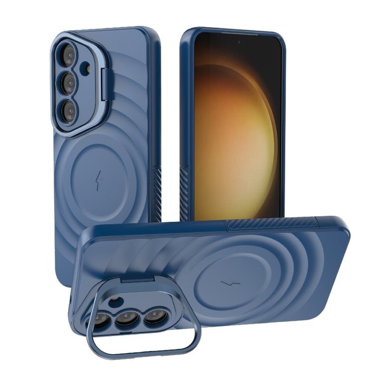 For Samsung Galaxy S25 5G Lens Frame Bracket Corrugated MagSafe Phone Case(Dark Blue) - Galaxy S25 5G Cases by PMC Jewellery | Online Shopping South Africa | PMC Jewellery | Buy Now Pay Later Mobicred