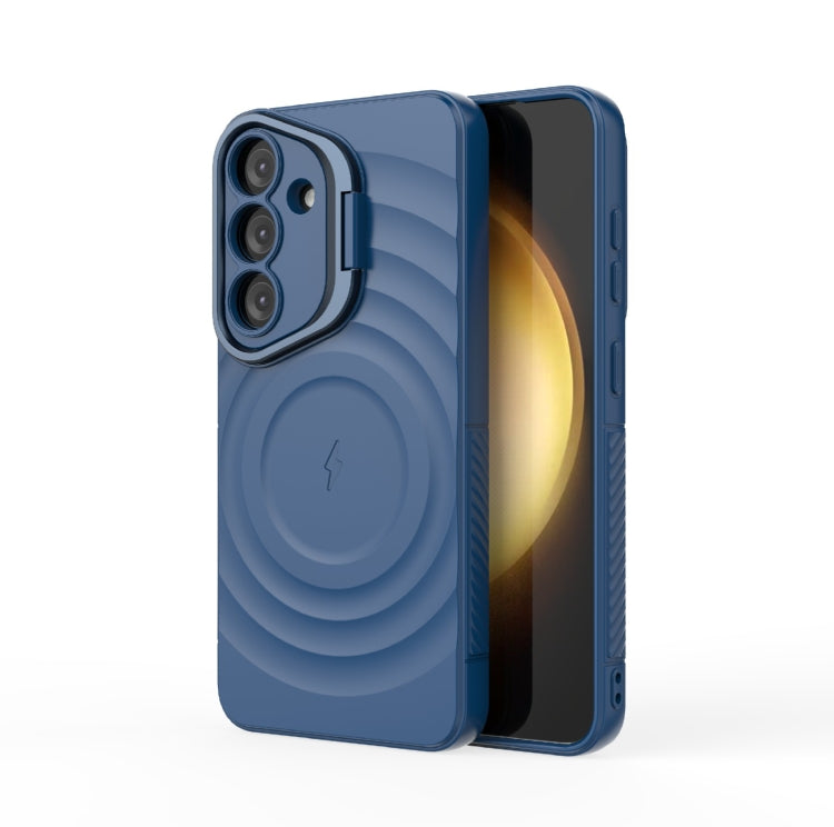 For Samsung Galaxy S25 5G Lens Frame Bracket Corrugated MagSafe Phone Case(Dark Blue) - Galaxy S25 5G Cases by PMC Jewellery | Online Shopping South Africa | PMC Jewellery | Buy Now Pay Later Mobicred