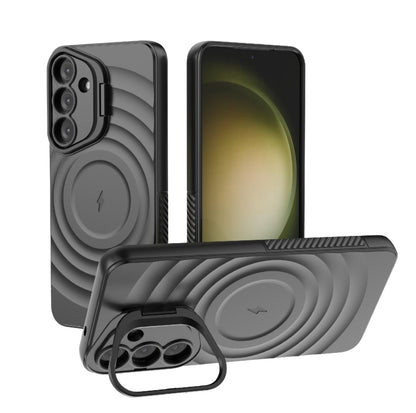 For Samsung Galaxy S25+ 5G Lens Frame Bracket Corrugated MagSafe Phone Case(Black) - Galaxy S25+ 5G Cases by PMC Jewellery | Online Shopping South Africa | PMC Jewellery | Buy Now Pay Later Mobicred