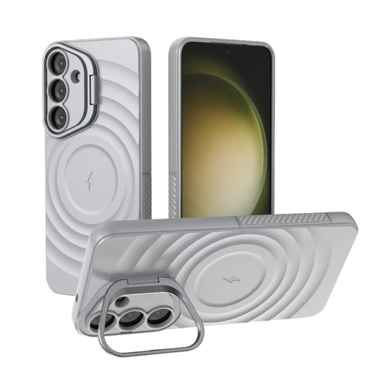 For Samsung Galaxy S25+ 5G Lens Frame Bracket Corrugated MagSafe Phone Case(Grey) - Galaxy S25+ 5G Cases by PMC Jewellery | Online Shopping South Africa | PMC Jewellery | Buy Now Pay Later Mobicred