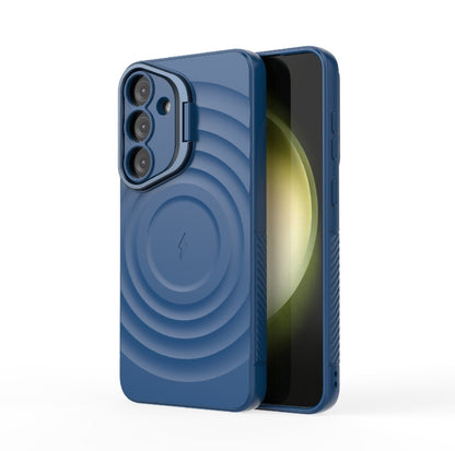 For Samsung Galaxy S25+ 5G Lens Frame Bracket Corrugated MagSafe Phone Case(Dark Blue) - Galaxy S25+ 5G Cases by PMC Jewellery | Online Shopping South Africa | PMC Jewellery | Buy Now Pay Later Mobicred