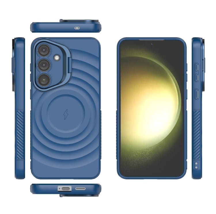 For Samsung Galaxy S25+ 5G Lens Frame Bracket Corrugated MagSafe Phone Case(Dark Blue) - Galaxy S25+ 5G Cases by PMC Jewellery | Online Shopping South Africa | PMC Jewellery | Buy Now Pay Later Mobicred