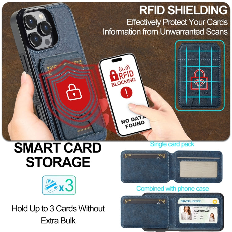 For iPhone 16 Pro Max LC.IMEEKE L3 Series Detachable RFID Card Bag Magsafe Phone Case(Blue) - free shipping - PMC Jewellery - Order now!
