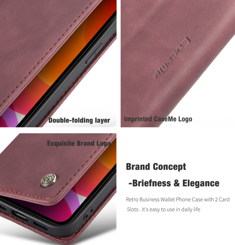 For iPhone 12 Pro Max CaseMe-013 Multifunctional Retro Frosted Horizontal Flip Leather Case with Card Slot & Holder & Wallet(Wine Red) - iPhone 12 Pro Max Cases by CaseMe | Online Shopping South Africa | PMC Jewellery | Buy Now Pay Later Mobicred