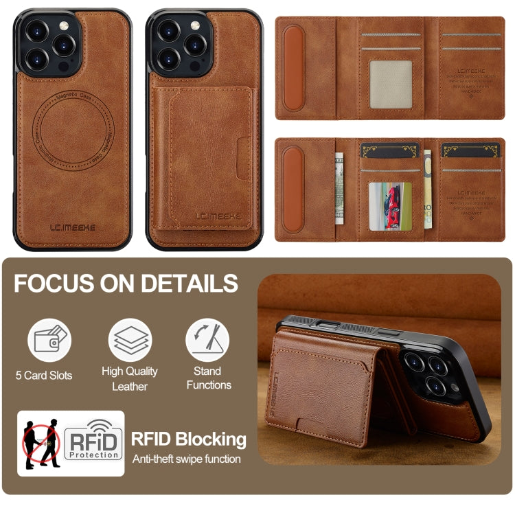 For iPhone 16 Pro Max LC.IMEEKE L5 Series Detachable RFID Card Bag Magsafe Phone Case(Brown) - free shipping - PMC Jewellery - Order now!