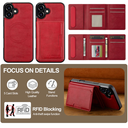 For iPhone 16 Plus LC.IMEEKE L5 Series Detachable RFID Card Bag Magsafe Phone Case(Red) - iPhone 16 Plus Cases by LC.IMEEKE | Online Shopping South Africa | PMC Jewellery | Buy Now Pay Later Mobicred