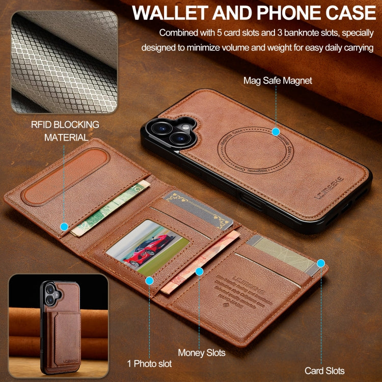 For iPhone 16 LC.IMEEKE L5 Series Detachable RFID Card Bag Magsafe Phone Case(Brown) - iPhone 16 Cases by LC.IMEEKE | Online Shopping South Africa | PMC Jewellery | Buy Now Pay Later Mobicred