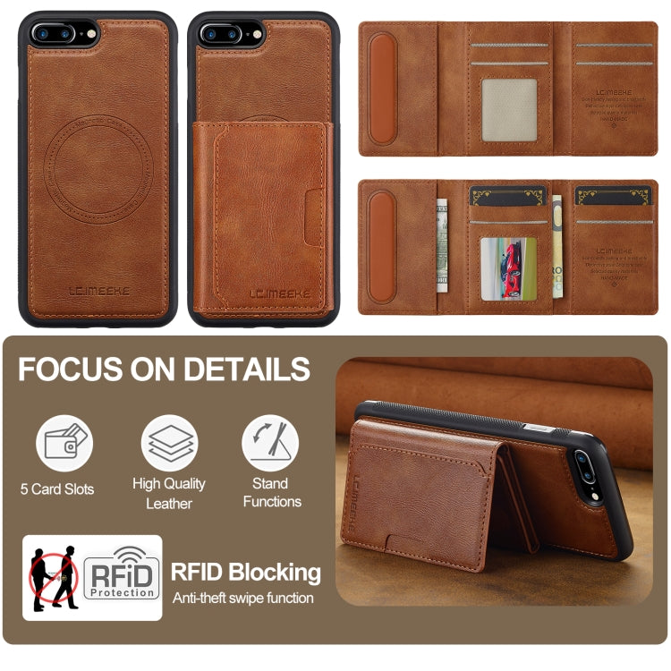 For iPhone 16e LC.IMEEKE L5 Series Detachable RFID Card Bag Magsafe Phone Case(Brown) - iPhone 16e Cases by LC.IMEEKE | Online Shopping South Africa | PMC TechLife | Buy Now Pay Later Mobicred