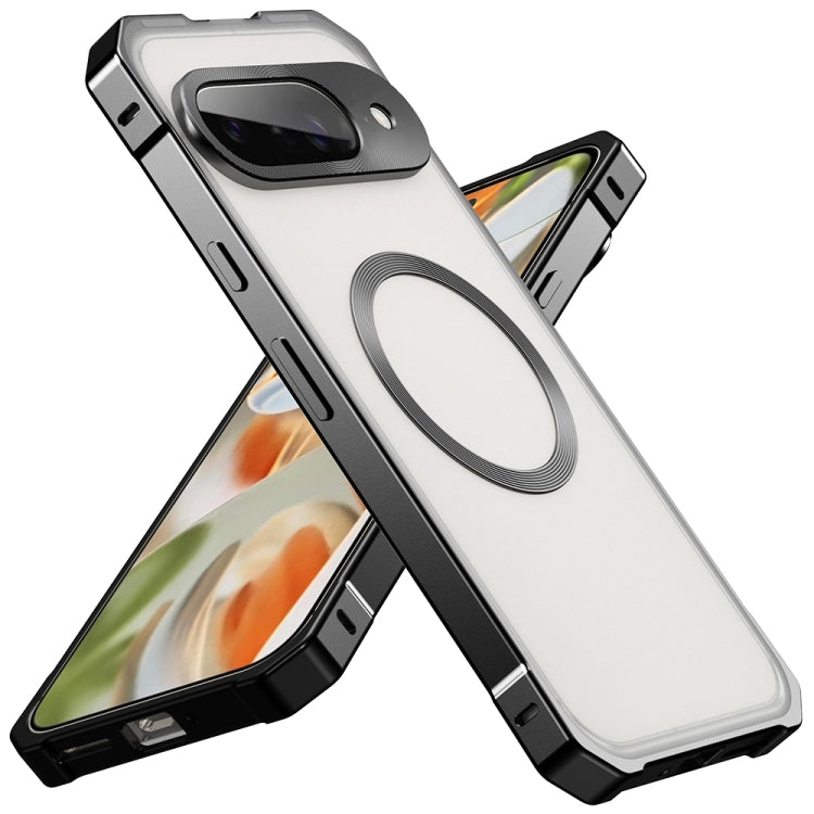 For Google Pixel 8 Irregular Alloy Frame Fosted Translucent MagSafe Phone Case(Black) - Google Cases by PMC TechLife | Online Shopping South Africa | PMC TechLife | Buy Now Pay Later Mobicred