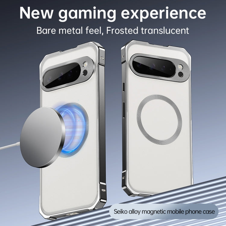 For Google Pixel 8 Pro Irregular Alloy Frame Fosted Translucent MagSafe Phone Case(Titanium) - Google Cases by PMC TechLife | Online Shopping South Africa | PMC TechLife | Buy Now Pay Later Mobicred