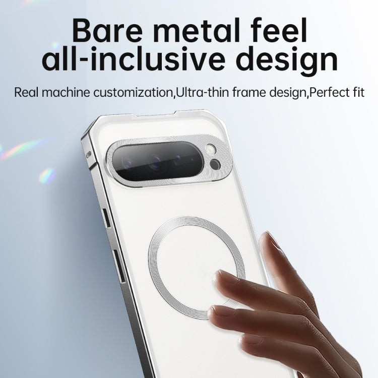 For Google Pixel 9 Irregular Alloy Frame Fosted Translucent MagSafe Phone Case(Black) - Google Cases by PMC TechLife | Online Shopping South Africa | PMC TechLife | Buy Now Pay Later Mobicred