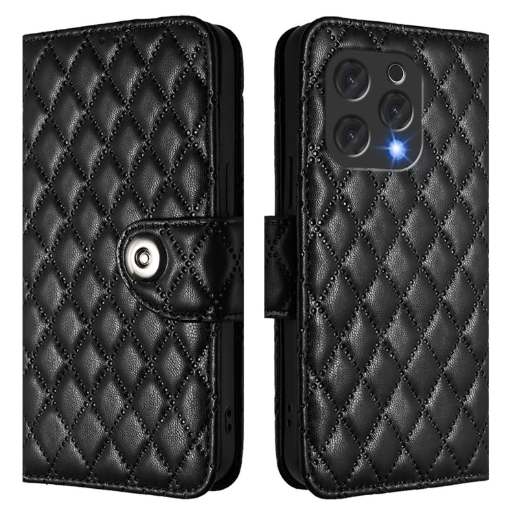 For Doogee N55 Plus Rhombic Texture Flip Leather Phone Case with Lanyard(Black) - Doogee Cases by PMC TechLife | Online Shopping South Africa | PMC TechLife | Buy Now Pay Later Mobicred