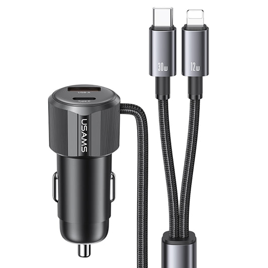 USAMS CC287 YT Series 66W USB and Type-C Dual Ports Car Fast Charger with 2 in 1 Cable(Black) - Car Charger by USAMS | Online Shopping South Africa | PMC Jewellery | Buy Now Pay Later Mobicred