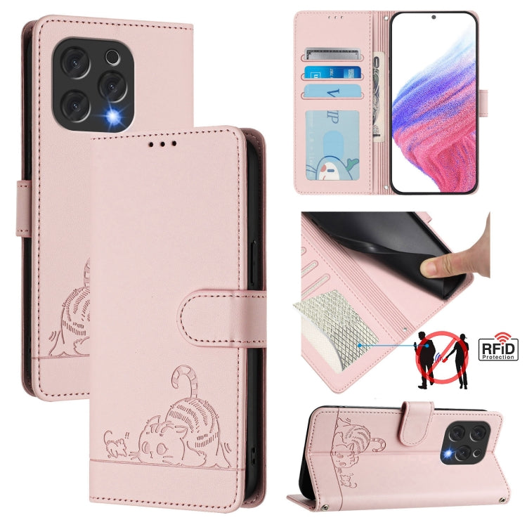 For Doogee N55 Plus Cat Rat Embossed Pattern RFID Leather Phone Case with Lanyard(Pink) - Doogee Cases by PMC TechLife | Online Shopping South Africa | PMC TechLife | Buy Now Pay Later Mobicred