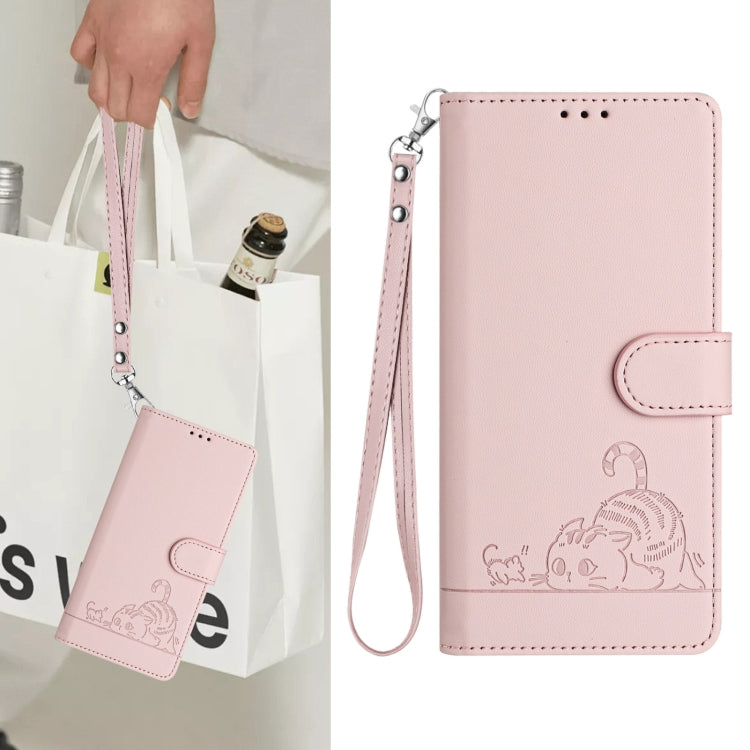 For Doogee N55 Plus Cat Rat Embossed Pattern RFID Leather Phone Case with Lanyard(Pink) - Doogee Cases by PMC TechLife | Online Shopping South Africa | PMC TechLife | Buy Now Pay Later Mobicred
