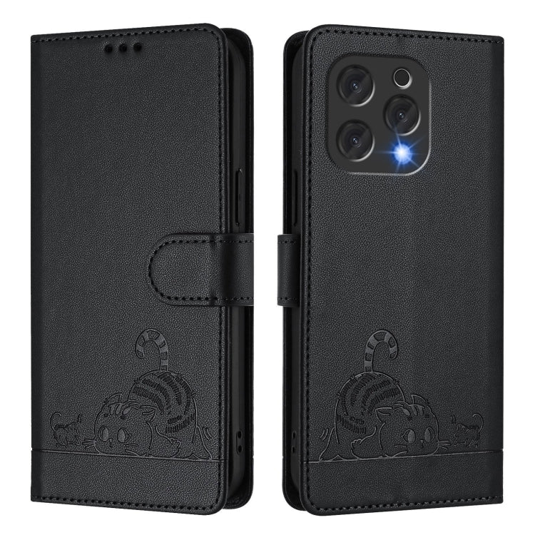 For Doogee N55 Plus Cat Rat Embossed Pattern RFID Leather Phone Case with Lanyard(Black) - Doogee Cases by PMC TechLife | Online Shopping South Africa | PMC TechLife | Buy Now Pay Later Mobicred