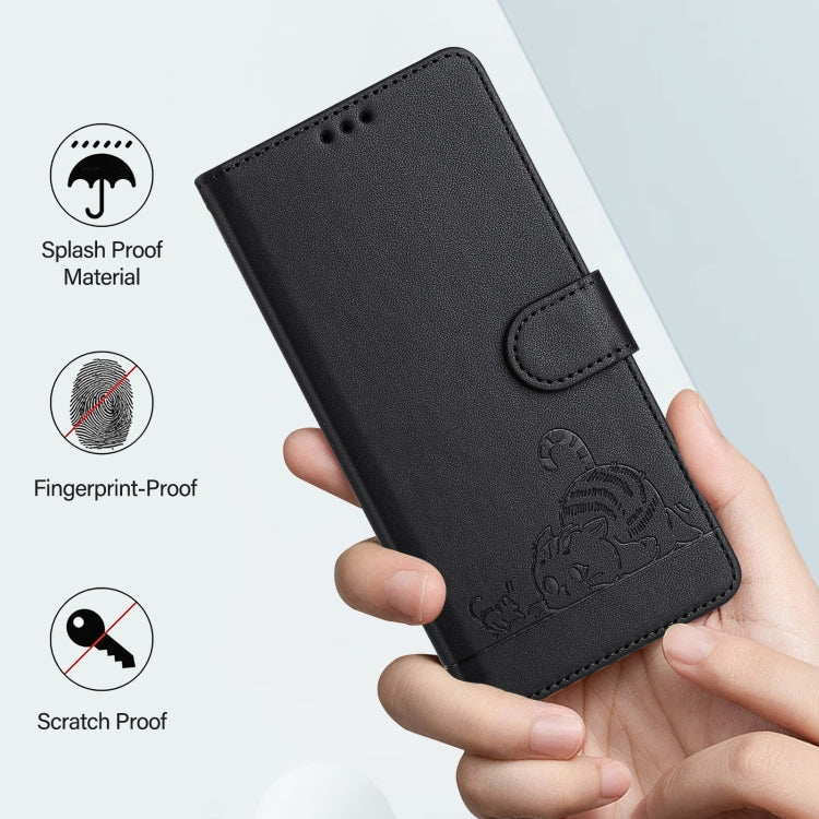 For Doogee N55 Plus Cat Rat Embossed Pattern RFID Leather Phone Case with Lanyard(Black) - Doogee Cases by PMC TechLife | Online Shopping South Africa | PMC TechLife | Buy Now Pay Later Mobicred