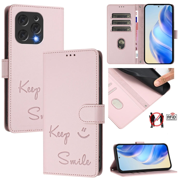 For Doogee N55 Plus Smile Embossing RFID Leather Phone Case(Pink) - Doogee Cases by PMC TechLife | Online Shopping South Africa | PMC TechLife | Buy Now Pay Later Mobicred