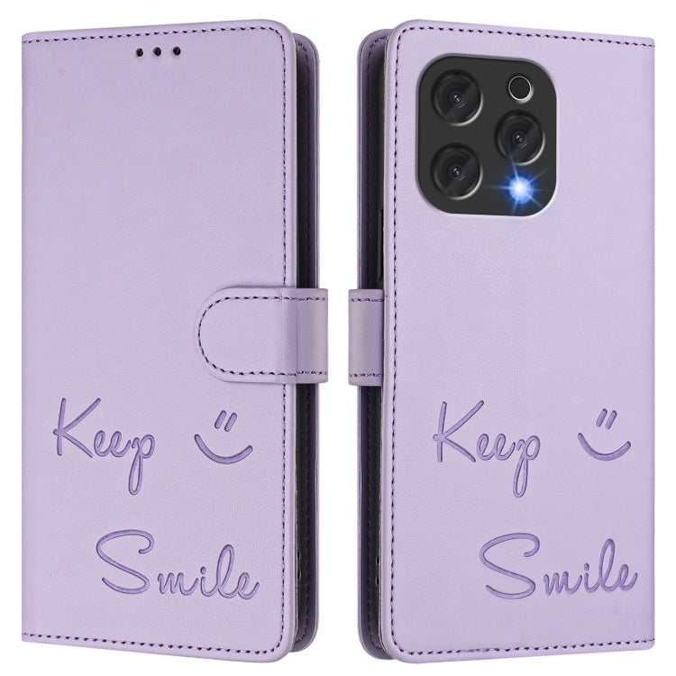 For Doogee N55 Plus Smile Embossing RFID Leather Phone Case(Light Purple) - Doogee Cases by PMC TechLife | Online Shopping South Africa | PMC TechLife | Buy Now Pay Later Mobicred