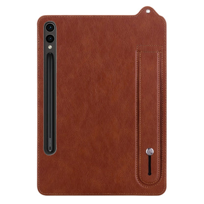 For Samsung Galaxy Tab S10 Ultra / S9 Ultra TPU Leather Back Tablet Case with Wristband(Brown) - Tab S10 Ultra Cases by PMC Jewellery | Online Shopping South Africa | PMC Jewellery | Buy Now Pay Later Mobicred