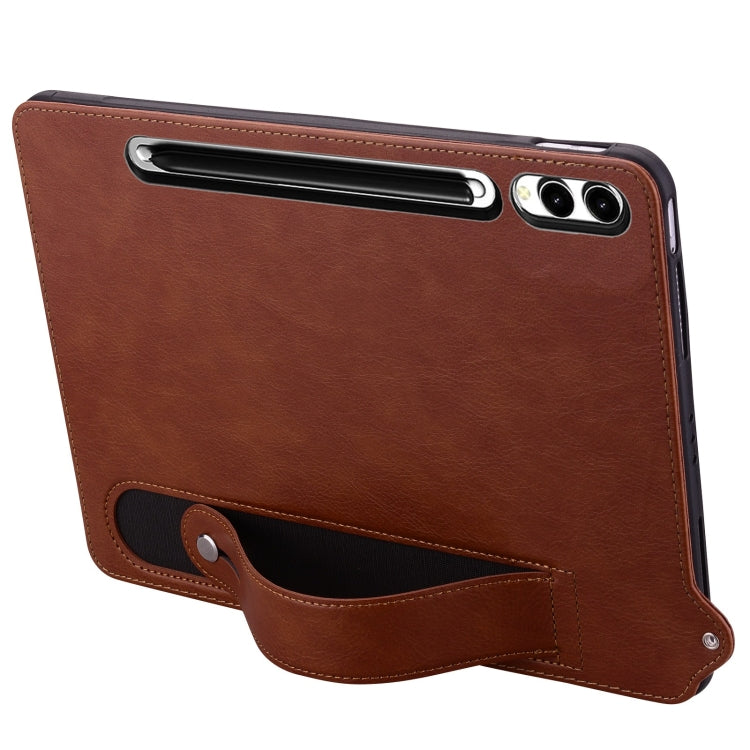 For Samsung Galaxy Tab S10 Ultra / S9 Ultra TPU Leather Back Tablet Case with Wristband(Brown) - Tab S10 Ultra Cases by PMC Jewellery | Online Shopping South Africa | PMC Jewellery | Buy Now Pay Later Mobicred