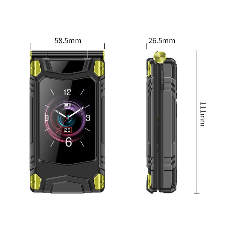 M7+ 4G Dual Screen Flip Elder Rugged Phone, 2.8 inch Inner, 2.4 inch Outer, 6800mAh Battery, 24 Keys, Flashlight, Network: 4G, Dual SIM, SOS, Plug:UK Plug(Green) - Others by PMC Jewellery | Online Shopping South Africa | PMC Jewellery | Buy Now Pay Later Mobicred