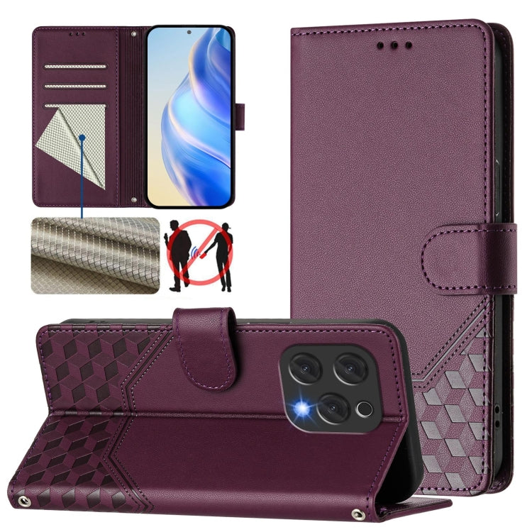For Doogee N55 Plus Honeycomb Embossing RFID Leather Phone Case(Violet) - More Brand by PMC TechLife | Online Shopping South Africa | PMC TechLife | Buy Now Pay Later Mobicred