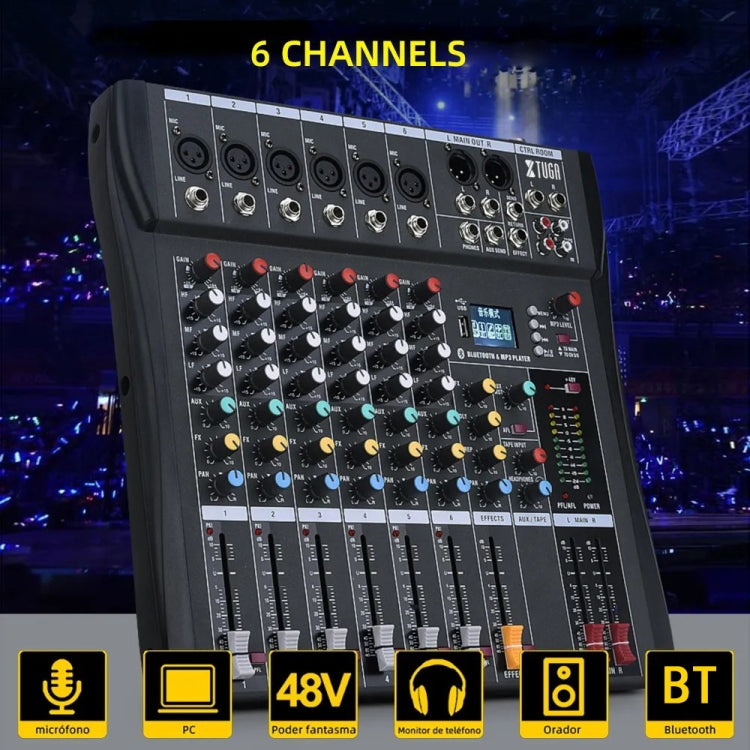 XTUGA CT60X 6-Channels Audio Mixer DJ Mixing Console with 48V Power Supply(AU Plug) - Live Sound Effects Processors by XTUGA | Online Shopping South Africa | PMC TechLife | Buy Now Pay Later Mobicred