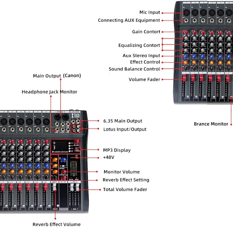 XTUGA CT60X 6-Channels Audio Mixer DJ Mixing Console with 48V Power Supply(AU Plug) - Live Sound Effects Processors by XTUGA | Online Shopping South Africa | PMC TechLife | Buy Now Pay Later Mobicred