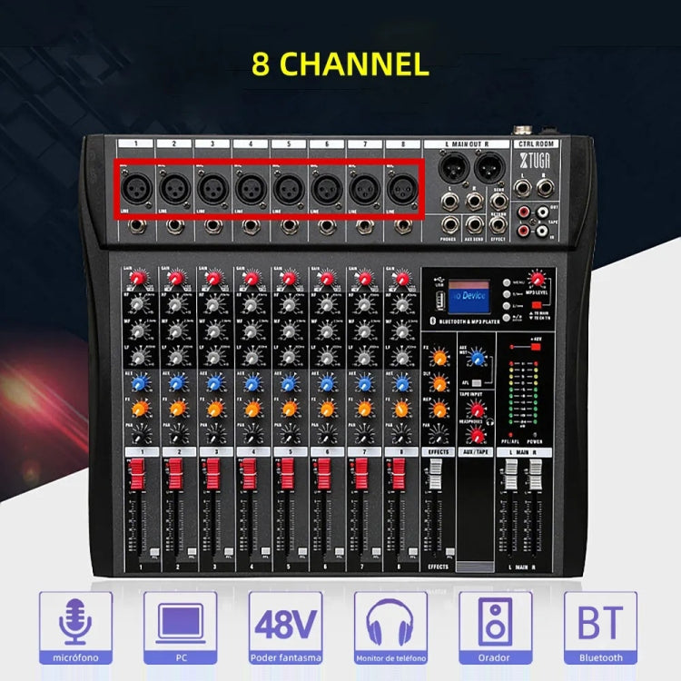 XTUGA CT80X 8-Channels Audio Mixer DJ Mixing Console with 48V Power Supply(AU Plug) - Live Sound Effects Processors by XTUGA | Online Shopping South Africa | PMC TechLife | Buy Now Pay Later Mobicred