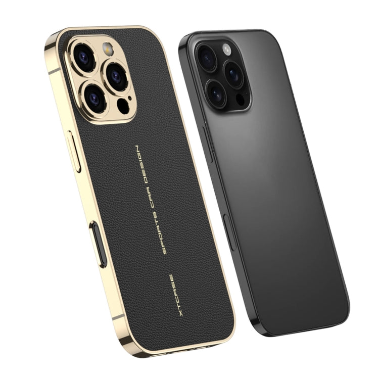 For iPhone 16 Pro GKK Plated Plain Leather Shockproof Phone Case(Black) - iPhone 16 Pro Cases by GKK | Online Shopping South Africa | PMC Jewellery | Buy Now Pay Later Mobicred