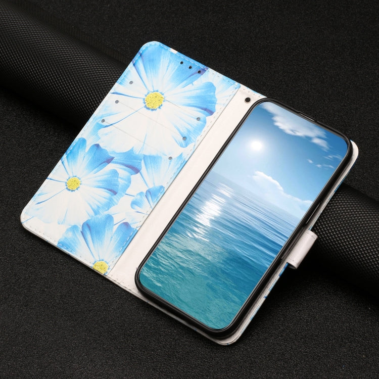 For Samsung Galaxy S25 5G Colored Drawing Marble Pattern Leather Phone Case(Blue Flower) - Galaxy S25 5G Cases by PMC Jewellery | Online Shopping South Africa | PMC Jewellery | Buy Now Pay Later Mobicred