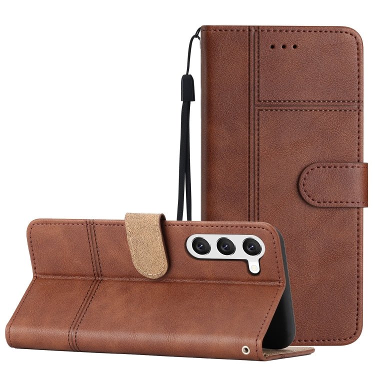For Samsung Galaxy S25+ 5G Cowhide Texture Stitching Leather Phone Case(Coffee) - Galaxy S25+ 5G Cases by PMC Jewellery | Online Shopping South Africa | PMC Jewellery | Buy Now Pay Later Mobicred