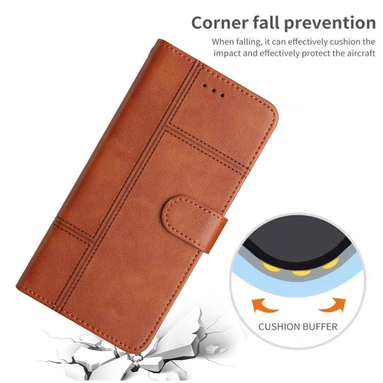For Samsung Galaxy S25+ 5G Cowhide Texture Stitching Leather Phone Case(Brown) - Galaxy S25+ 5G Cases by PMC Jewellery | Online Shopping South Africa | PMC Jewellery | Buy Now Pay Later Mobicred