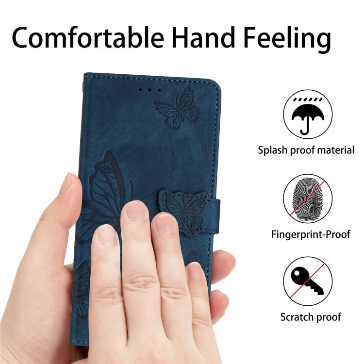 For Samsung Galaxy S25 5G Skin-feel Embossed Butterfly Leather Phone Case(Blue) - Galaxy S25 5G Cases by PMC Jewellery | Online Shopping South Africa | PMC Jewellery | Buy Now Pay Later Mobicred