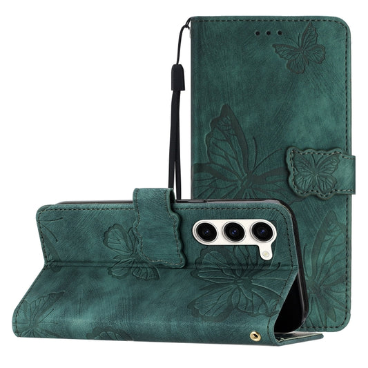 For Samsung Galaxy S25 5G Skin-feel Embossed Butterfly Leather Phone Case(Green) - Galaxy S25 5G Cases by PMC Jewellery | Online Shopping South Africa | PMC Jewellery | Buy Now Pay Later Mobicred