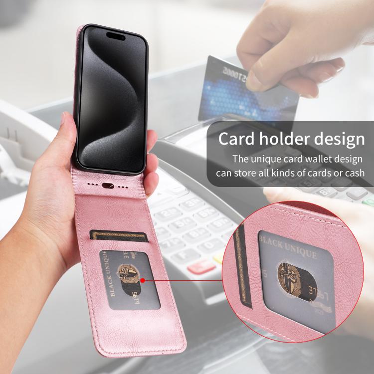For iPhone 16e Magnetic Vertical Flip Leather Phone Case(Rose Gold) - iPhone 16e Cases by PMC TechLife | Online Shopping South Africa | PMC TechLife | Buy Now Pay Later Mobicred