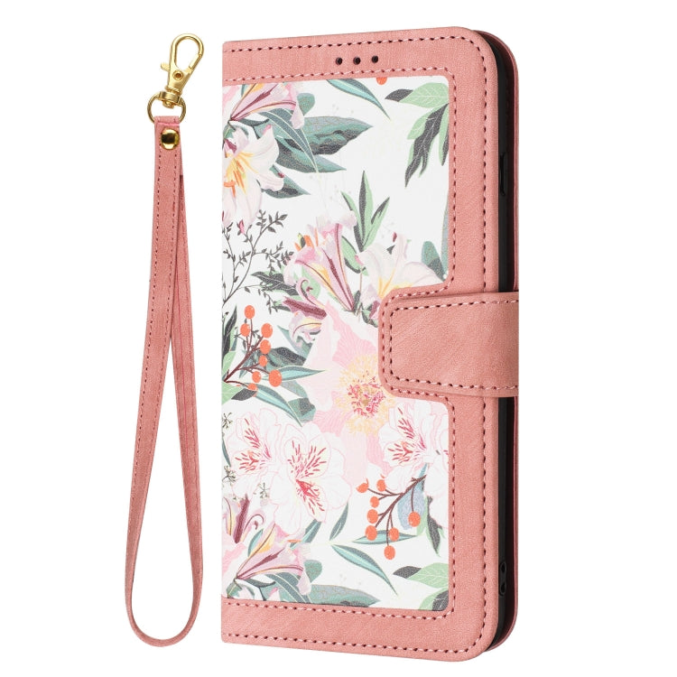 For iPhone 16e Floral Pattern Leather Phone Case with Lanyard(Pink) - iPhone 16e Cases by PMC TechLife | Online Shopping South Africa | PMC TechLife | Buy Now Pay Later Mobicred