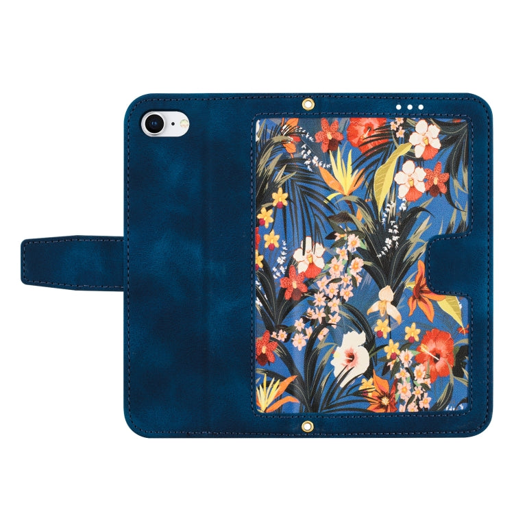 For iPhone 16e Floral Pattern Leather Phone Case with Lanyard(Dark Blue) - iPhone 16e Cases by PMC TechLife | Online Shopping South Africa | PMC TechLife | Buy Now Pay Later Mobicred