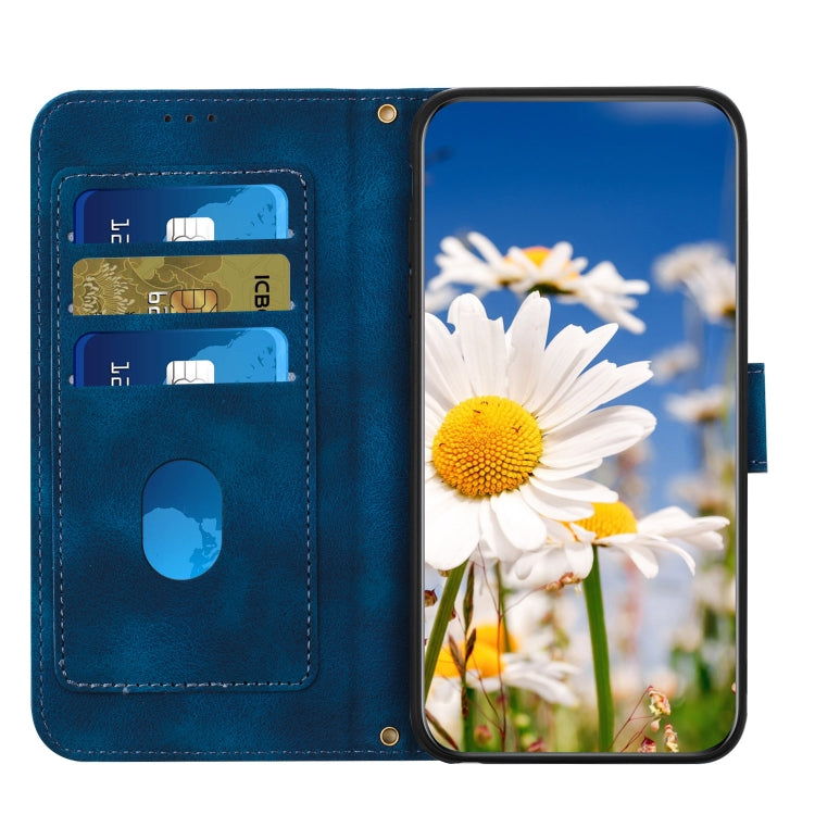 For iPhone 16e Floral Pattern Leather Phone Case with Lanyard(Dark Blue) - iPhone 16e Cases by PMC TechLife | Online Shopping South Africa | PMC TechLife | Buy Now Pay Later Mobicred
