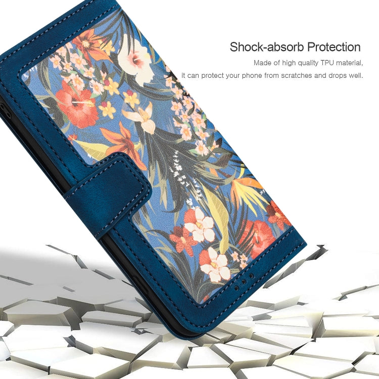 For iPhone 16e Floral Pattern Leather Phone Case with Lanyard(Dark Blue) - iPhone 16e Cases by PMC TechLife | Online Shopping South Africa | PMC TechLife | Buy Now Pay Later Mobicred
