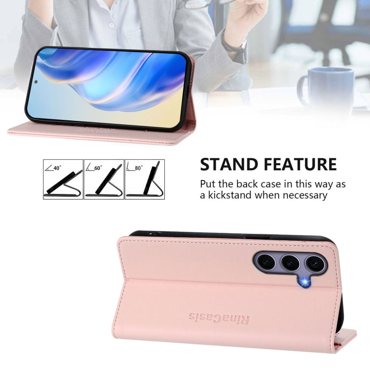 For Samsung Galaxy S24 / S25 5G RC01 Dual-Folded Magnetic Suction RFID Leather Phone Case(Pink) - Galaxy S25 5G Cases by PMC Jewellery | Online Shopping South Africa | PMC Jewellery | Buy Now Pay Later Mobicred