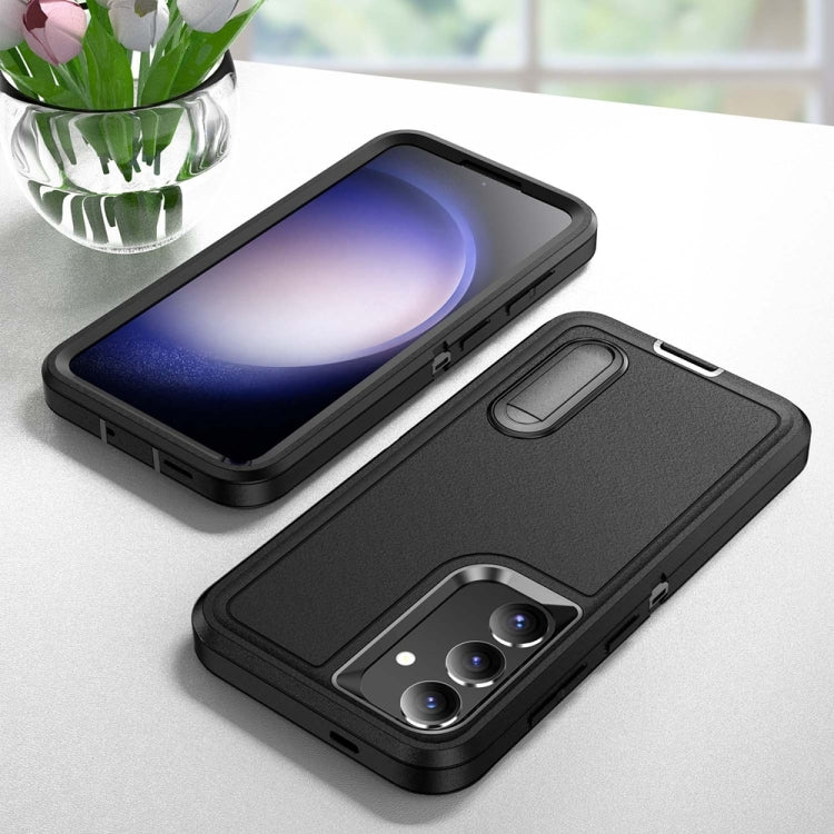 For Samsung Galaxy S24 / S25 5G Rugged PC Hybrid Silicone Phone Case with Holder(Black) - Galaxy S25 5G Cases by PMC Jewellery | Online Shopping South Africa | PMC Jewellery | Buy Now Pay Later Mobicred