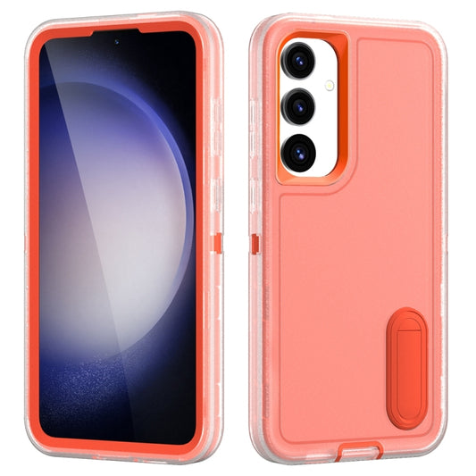 For Samsung Galaxy S24+ / S25+ 5G Rugged PC Hybrid Silicone Phone Case with Holder(Transparent+Orange) - Galaxy S25+ 5G Cases by PMC Jewellery | Online Shopping South Africa | PMC Jewellery | Buy Now Pay Later Mobicred